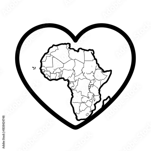 Map of Africa inside heart outline symbolizing love and heritage