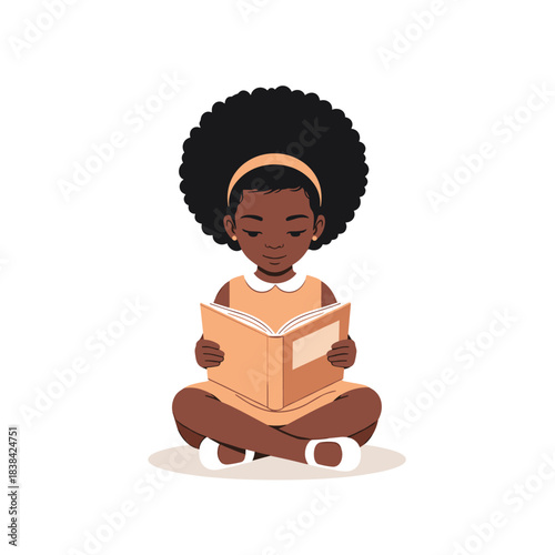 Young African girl reading book for Black History Month education