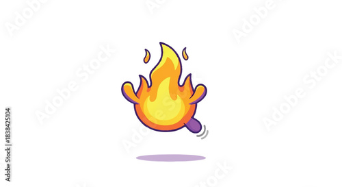 Cartoon Fire Character Jumping with Joyful Expression.
