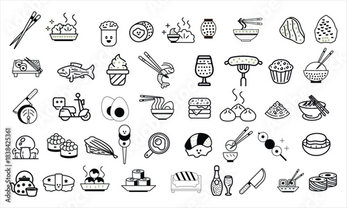 Print Various food bread drink dishes icons 