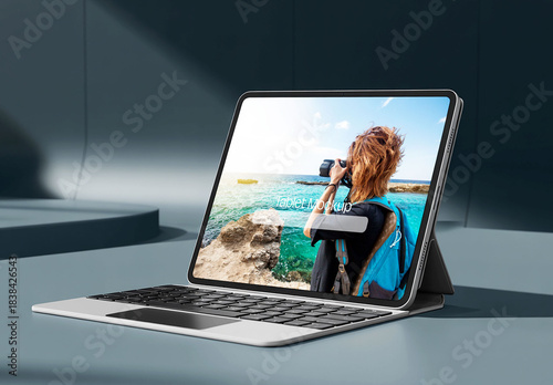Realistic Tablet Mockup with Keyboard Case