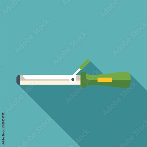 Styling hair with a flat design hair care appliance on a blue background