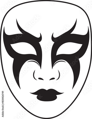 Stylized black and white mask with dramatic eye makeup