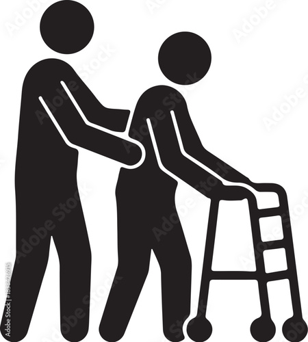 Silhouette of a Caregiver Assisting an Elderly Person with a Walker senior assistance also transparent background