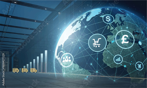 Abstract technology background with numbers and a digital globe representing global data and communication