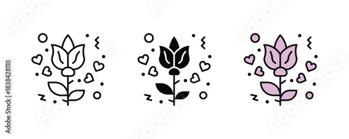 Charming collection of stylized tulip icons celebrating love and romance in various clean design formats
