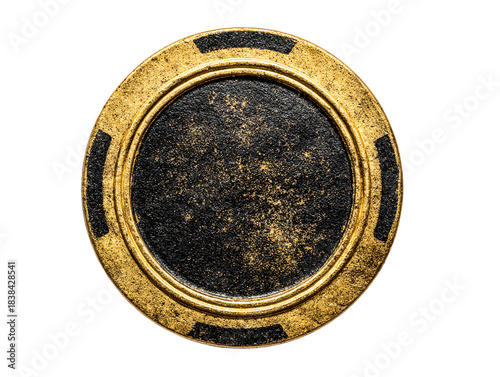 Black and gold textured poker chip isolated on white