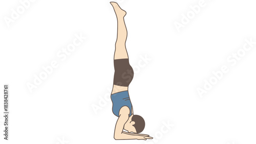 Supported Headstand Yoga Pose (Salamba Sirsasana) Illustration: Woman Practicing Inverted Balance Exercise