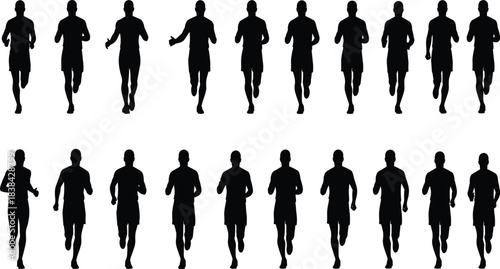 Black Silhouette Set of Track and Field Athletes in Action: Runners, Jumpers, Pole Vault, and Discus Throwers for Sports, Competition, and Athletics Icons
