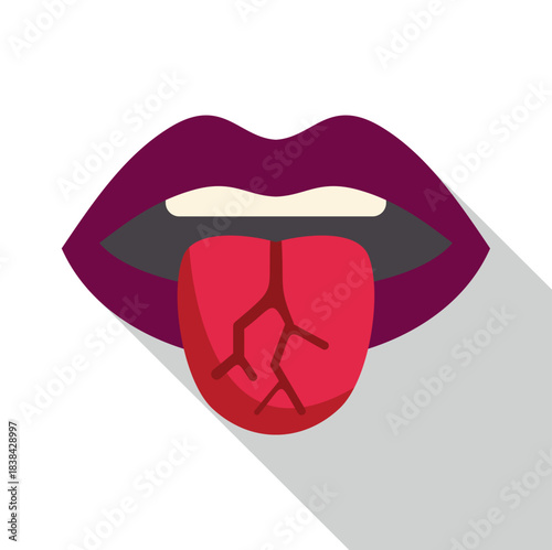 Mouth with cracked red tongue symbolizing dehydration and thirst, creating a healthcare icon