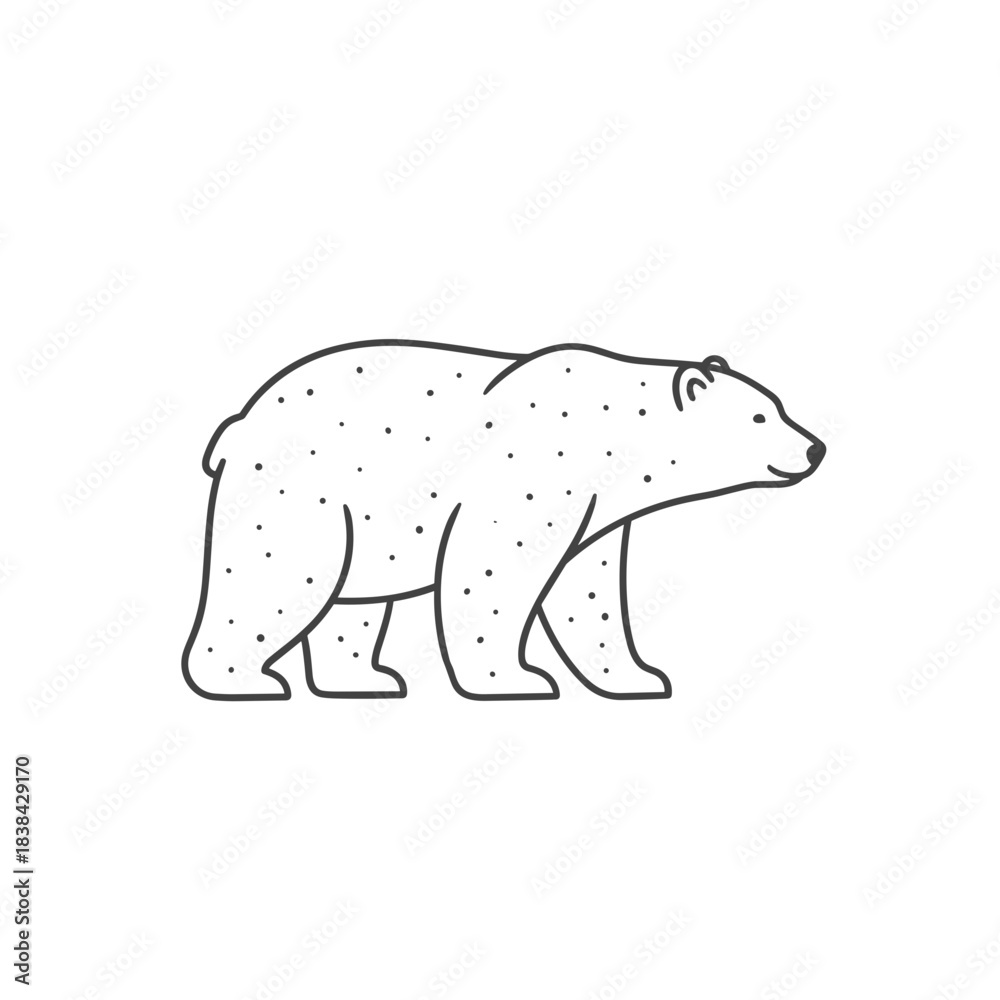 Obraz premium Line art illustration of a polar bear walking in profile 