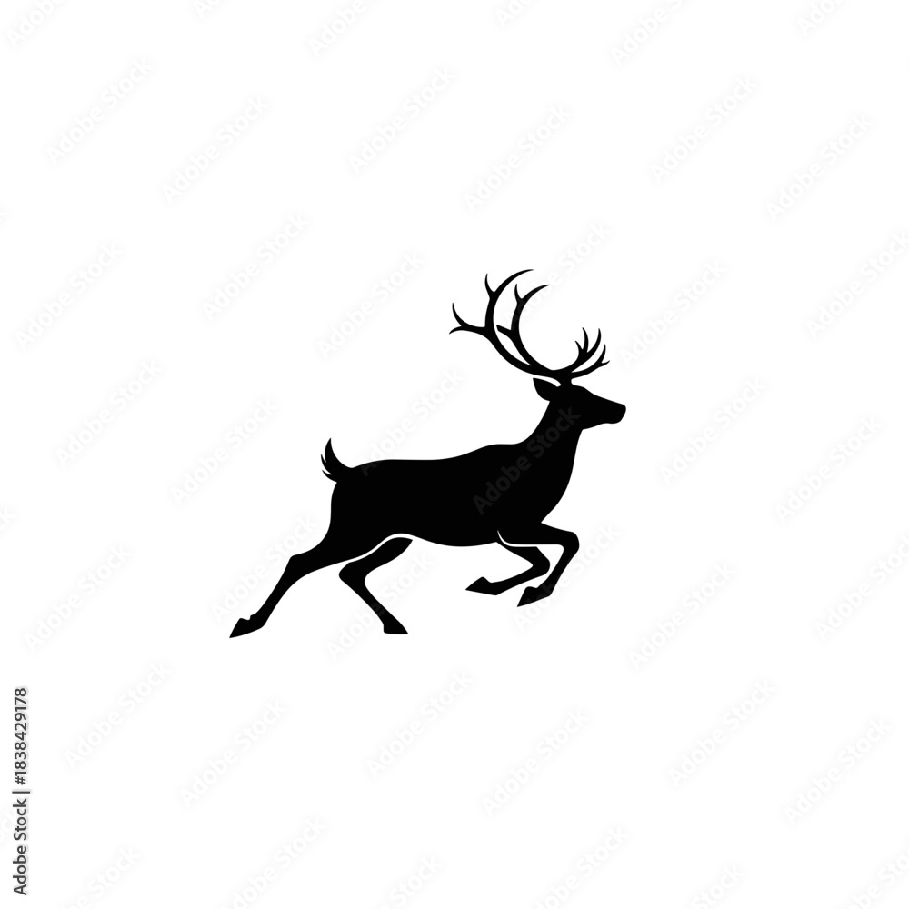 Obraz premium Black silhouette of a running reindeer with antlers 