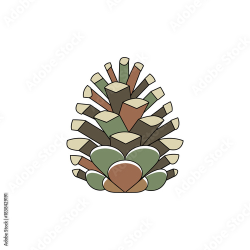 Colorful pine cone illustration on white background  