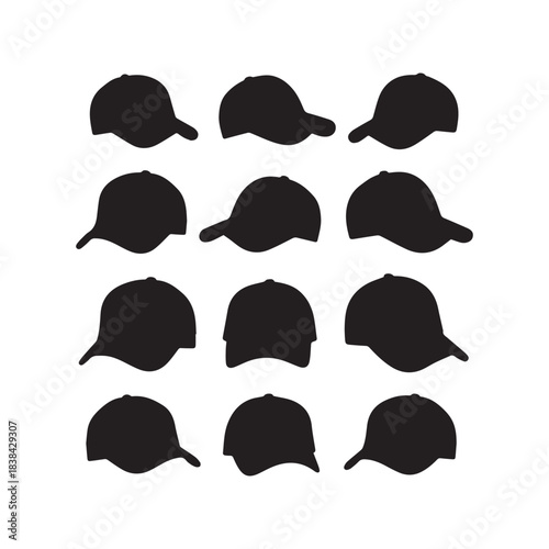 Baseball Cap Silhouettes Collection,Baseball Caps Silhouettes,Vector Baseball Cap Silhouettes,Sport Cap Silhouettes,baseball cap vector