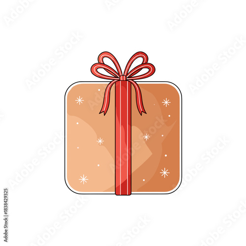 Square gift box with red ribbon and snowflake patterns  
