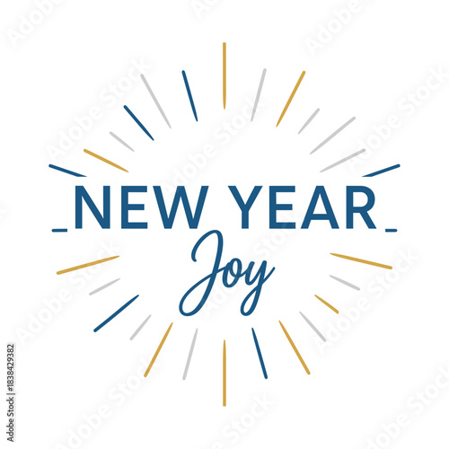 New Year joy typography design with sunburst elements  