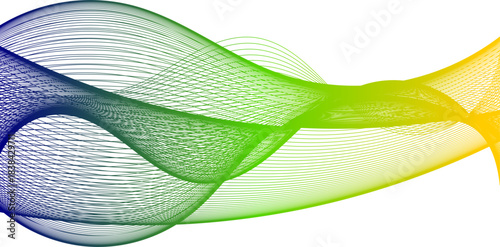 Abstract wavy lines with a smooth color gradient from blue to green to yellow on a white background.