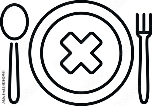 Plate with a cross mark between a spoon and fork symbolizing dieting