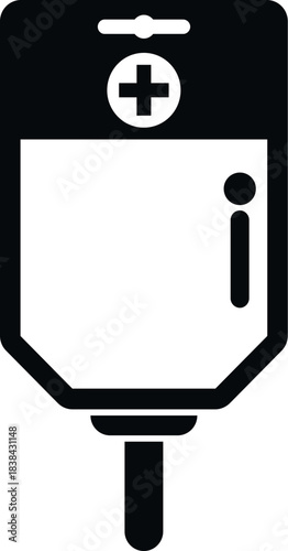 Infusion bag with a medical cross icon, representing healthcare, fluid, and blood transfusion