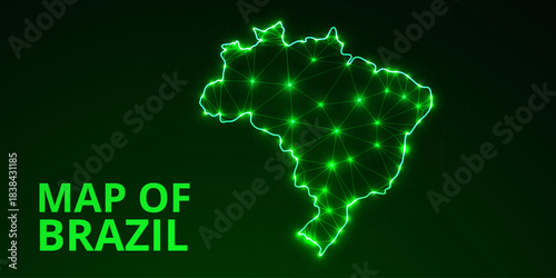 Low Poly Digital Map of Brazil with Neon Glowing Connections