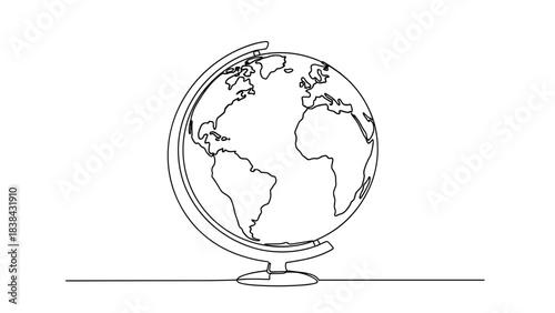 Continuous line drawing of a globe on a stand  