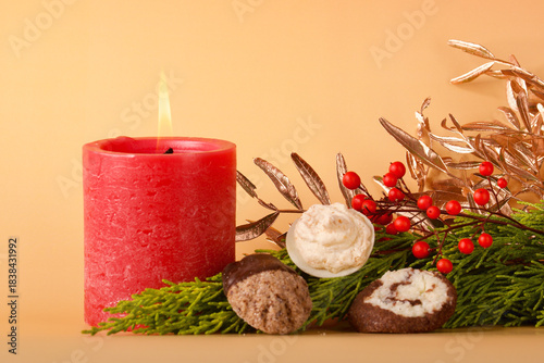 candle and christmas decoration