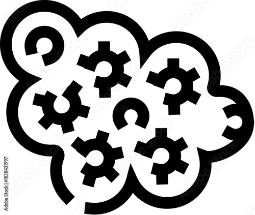 Brain with gears representing thinking process and intellect