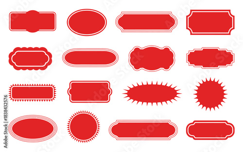 Red Zigzag and Scallop Edge Frame Set Featuring Rectangle and Square Shapes in Clean Vector Illustration, Decorative Silhouette Borders for Creative Layouts and Design Projects