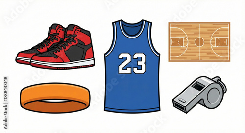 A vibrant visual compilation of fundamental items crucial for engaging in competitive court sports