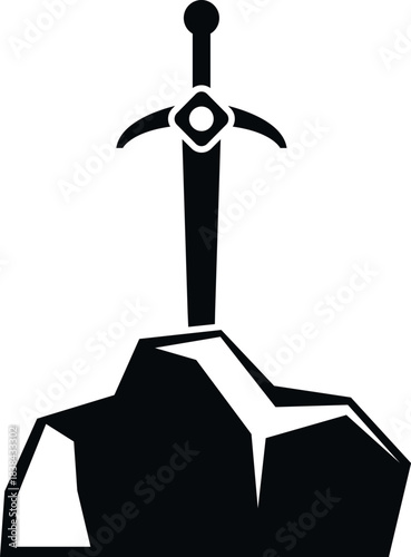 Sword piercing a stone representing legend, power, and destiny myth
