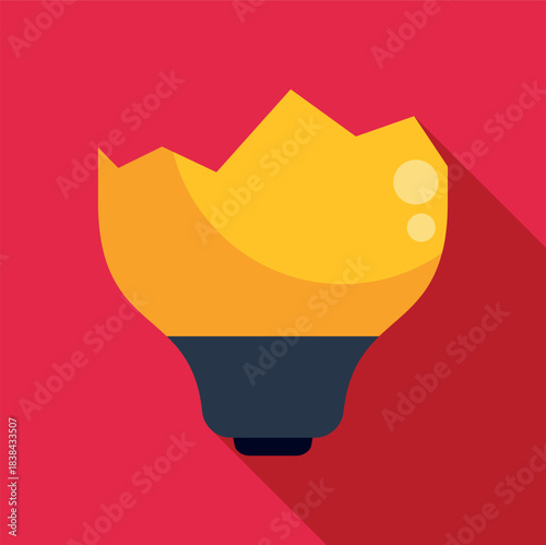 Broken lightbulb resembling a cracked eggshell, symbolizing a failed idea on red background
