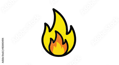 Simple Cartoon Fire Icon with Yellow and Orange Flames.