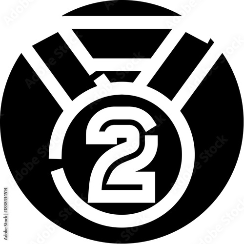 Second place medal black and white icon