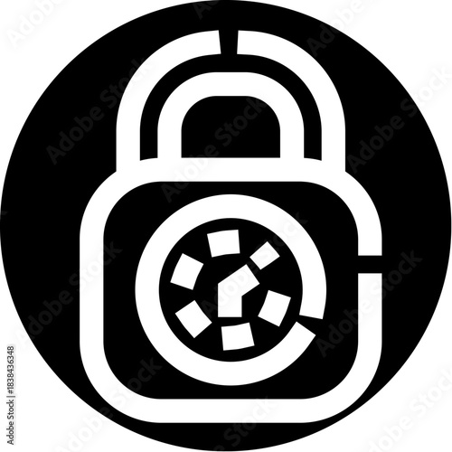 Combination padlock icon securing digital data privacy