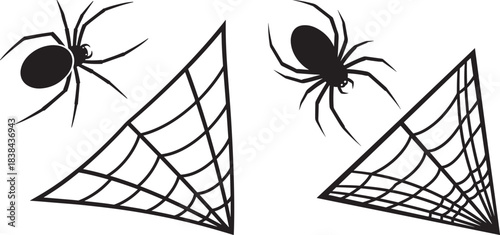 Two spiders and corner spiderwebs for halloween decorations