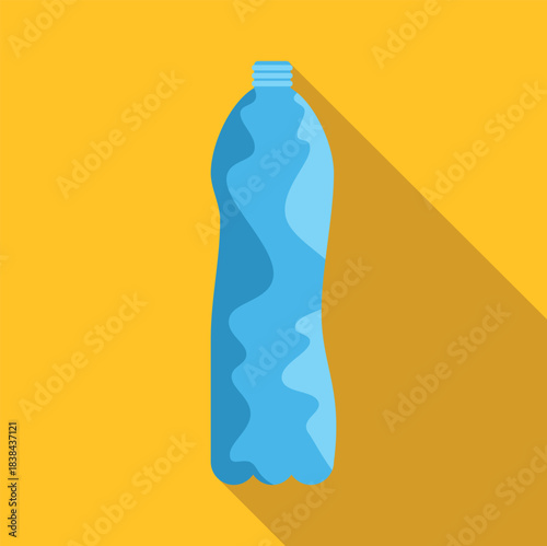 Blue plastic water bottle icon with long shadow on an orange background