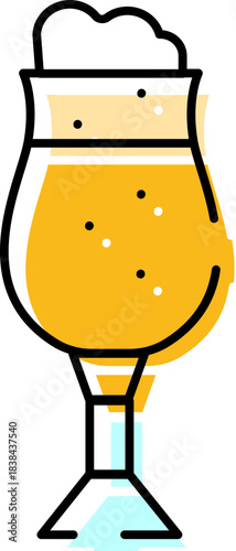 Beer glass filled with golden beverage and foam