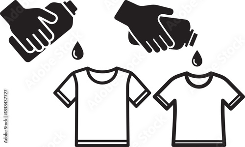 Hands washing t shirts with water drops symbolizing cleaning process