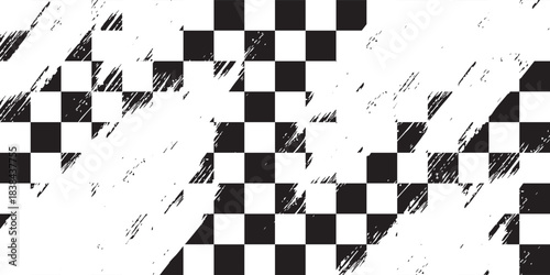 Racing flag sport background horizontal grunge checkered pattern vector design with empty space