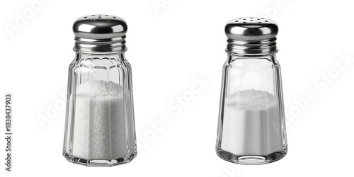 Salt and pepper shakers on white background