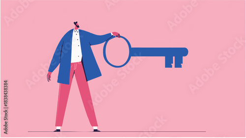 Modern illustration of a business professional with key – metaphor for unlocking success, career opportunity, or security