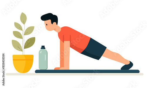  Home fitness workout. A guy doing a lying handstand.