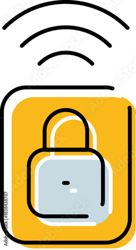 Smart lock icon sending wireless signal for security