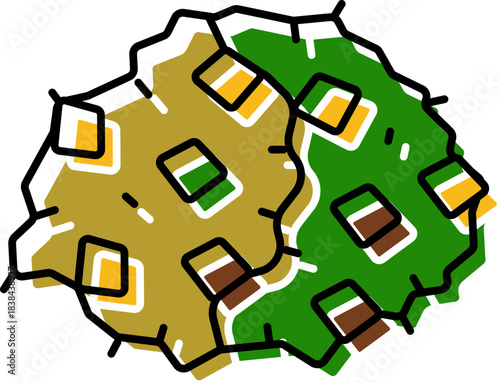 Aerial map view showing urban and rural areas