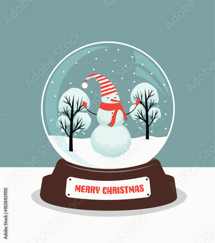 Christmas snow globe with snowman and trees