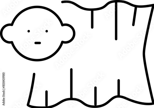 Newborn baby head wrapped in a swaddling blanket