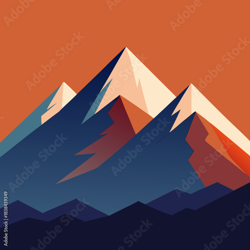 Geometric mountain peaks under an orange sky minimalist landscape art