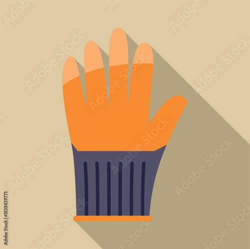 Orange work glove showing flat design and long shadow symbolizing protection