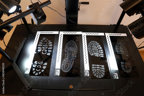 Examples of boots and shoes prints seen in forensic laboratory.