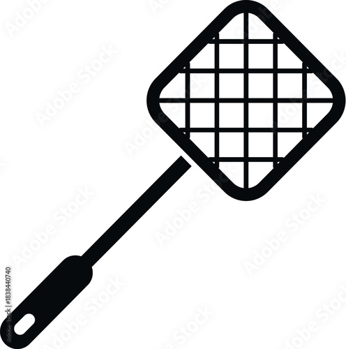 Fly swatter in black and white icon for insect extermination